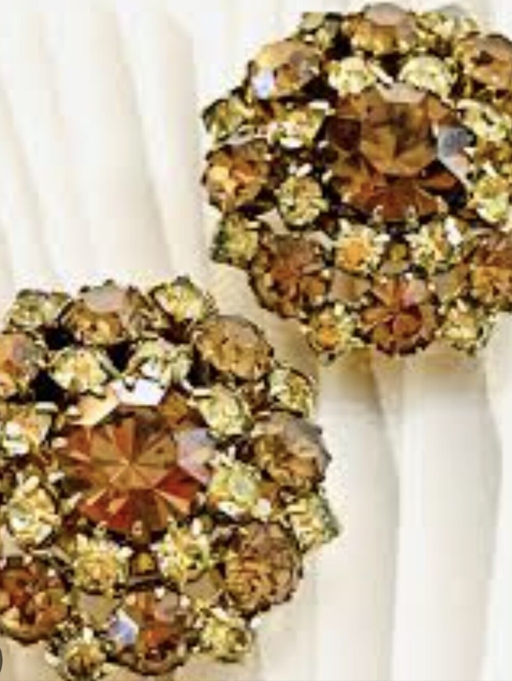 Antique Rhinstone Cluster Earrings Clip On Yellow & Gold
